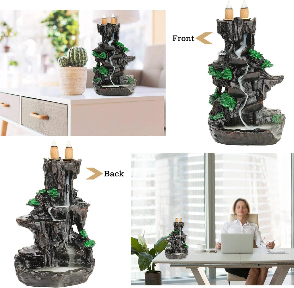 Mountain Incense Burner, Backflow Incense Holder with Cones and Sticks - Set of 5