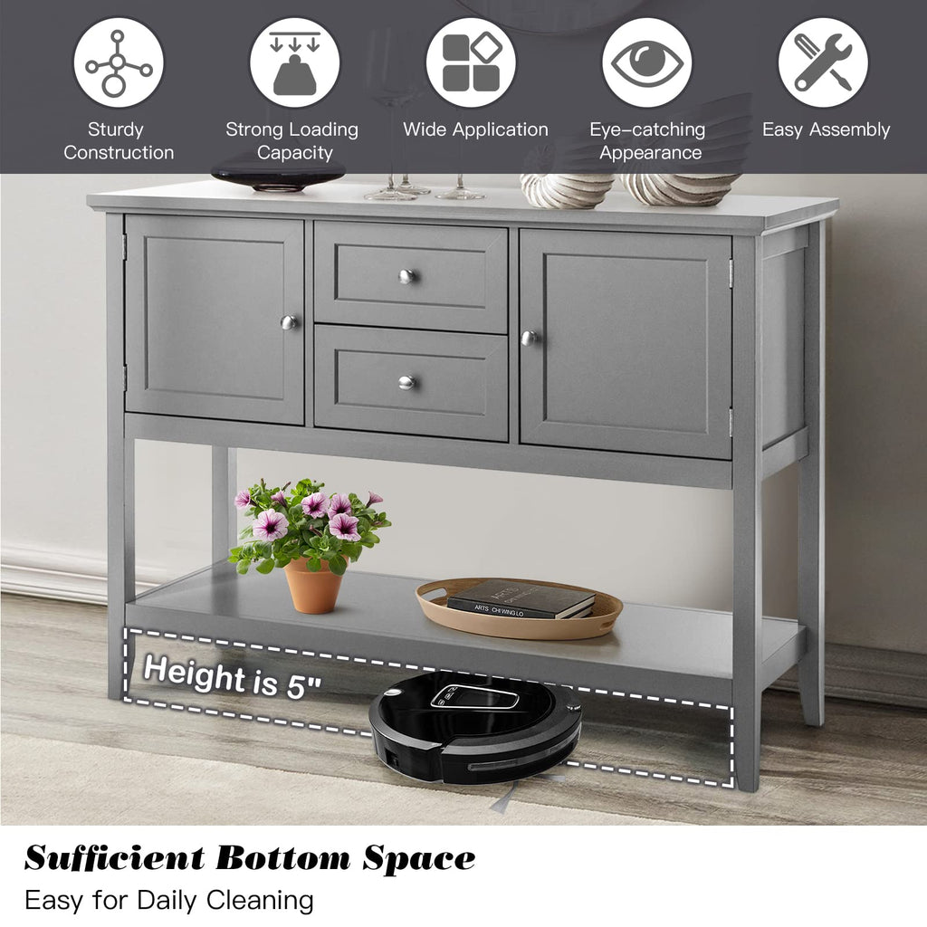 Buffet Sideboard, Solid Wood Storage Cabinet Console Cabinet with 2 Drawers & Shelf, Credenza Buffet Server Cupboard