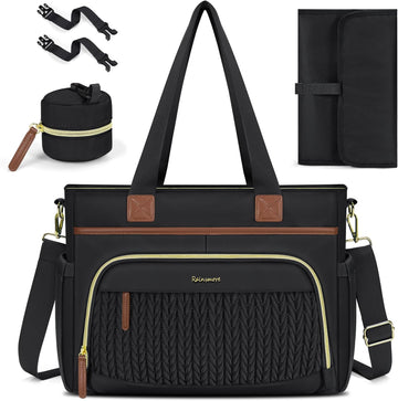 Diaper Bag Tote, Large Diaper Baby Bag Waterproof Multifunctional Diaper Bag with Pacifier Case & Changing Pad