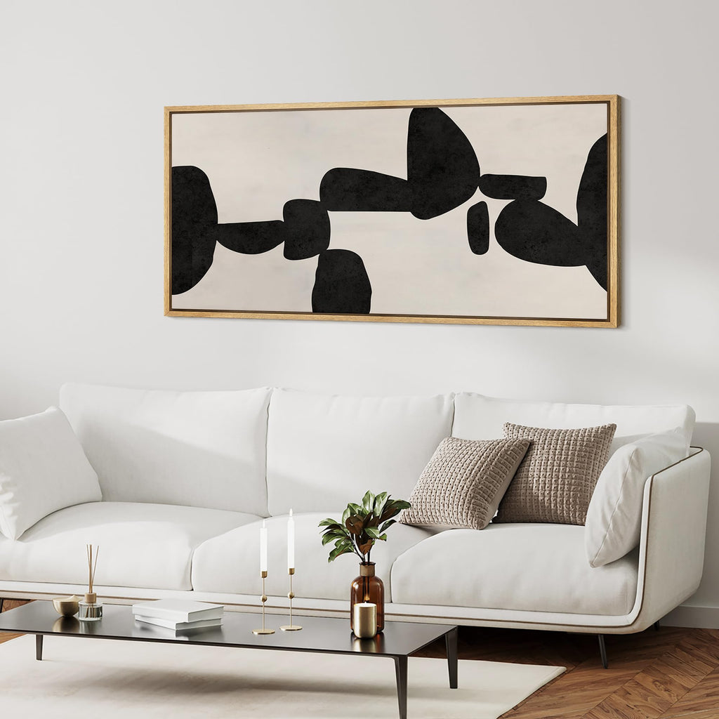 Extra Large Framed Canvas Print Wall Art Modern Abstract Black and White Shapes Antique Retro Fine Art Illustrations