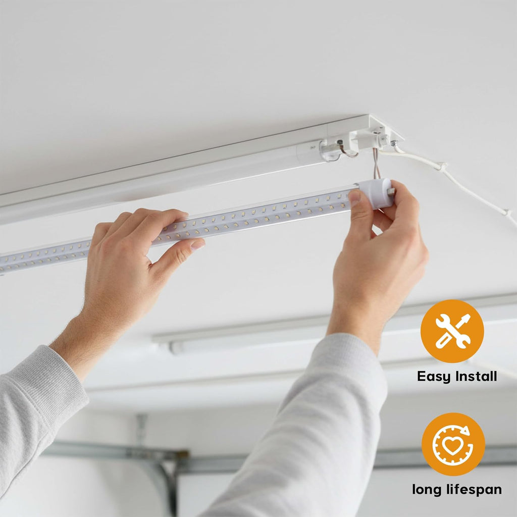T8 8FT LED Tube Light, 8 Foot T8 V Shaped Single Pin FA8 Base, Ballast Bypass 270° 50W 6750LM, 6500K Cool White
