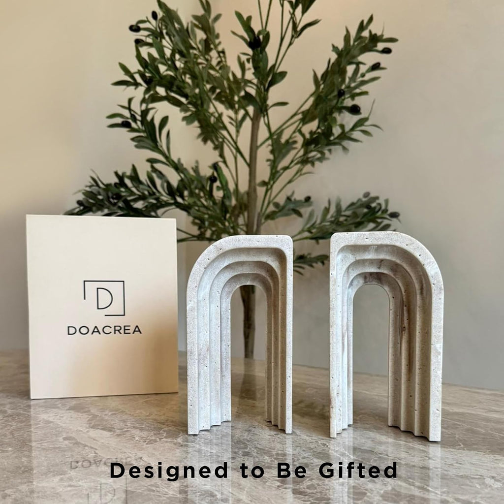 Decorative Bookends for Shelves - Heavy Duty Book Ends for Heavy Books, Stone-Inspired Composite Bookends, Non-Slip