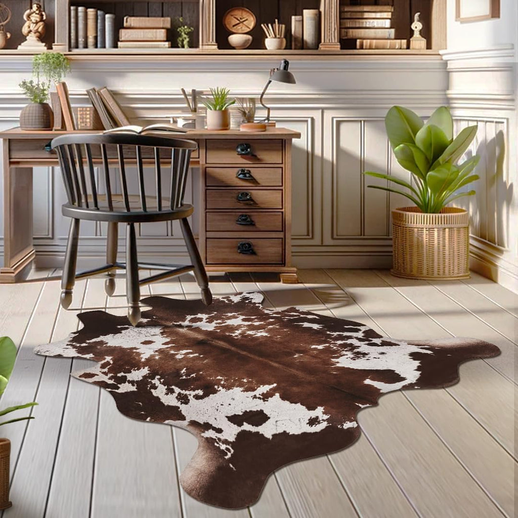 Faux Cowhide Cow Print Rug, Animal Hide Western Decor, 4. .2 Feet