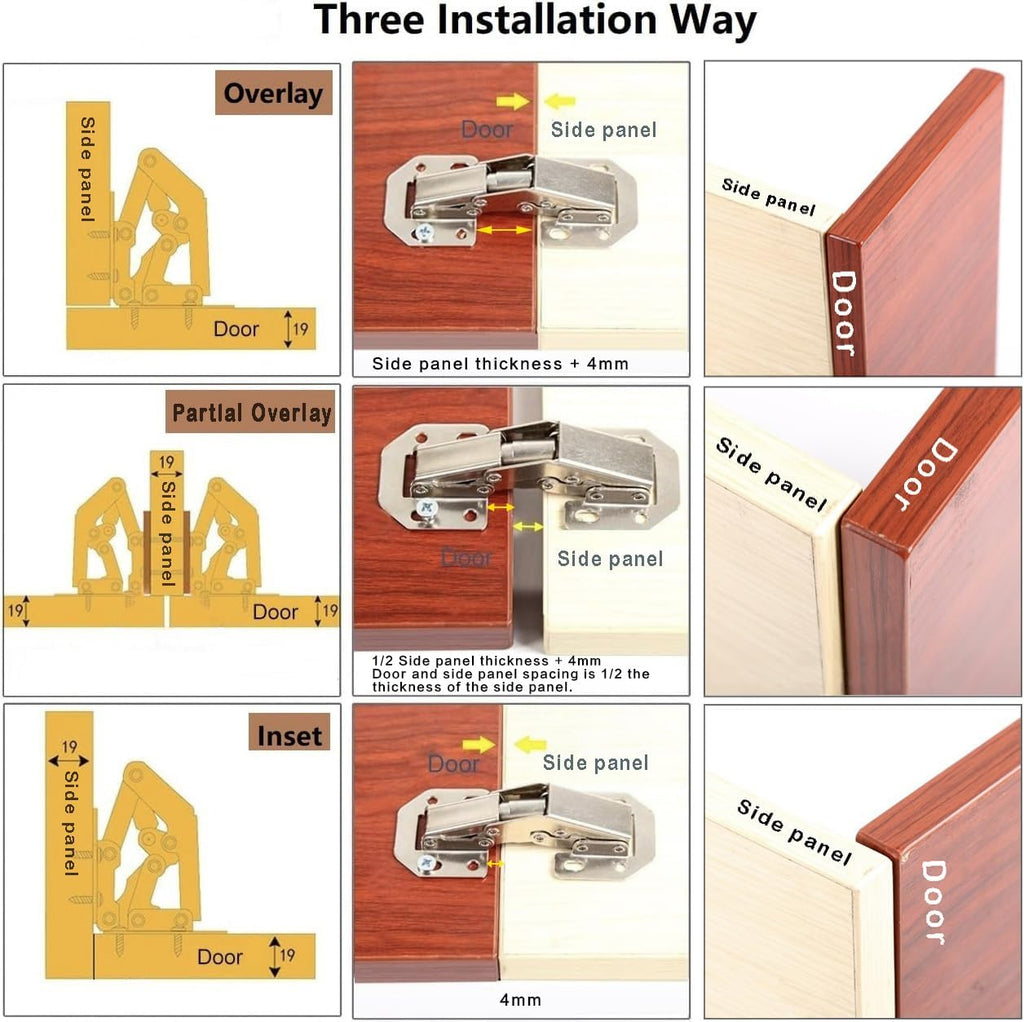 4-Pack Hidden Hinges Doors Frameless, Concealed Cabinet Hinges, 90 Degree Surface Mount Hinges