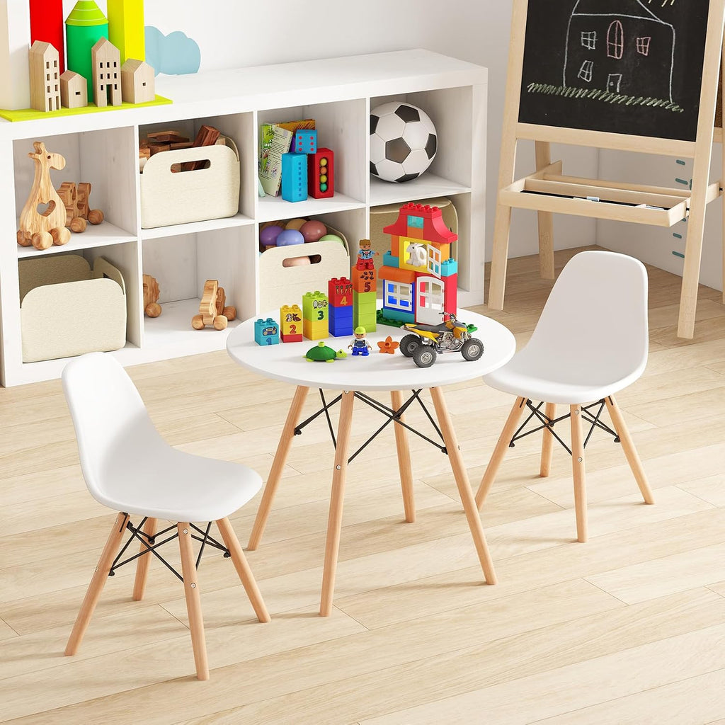 Kids Table and Chairs, 5 PCS Mid-Century Modern Style Kids Activity Set w/Wood Legs, Metal Frame, for Dining Drawing