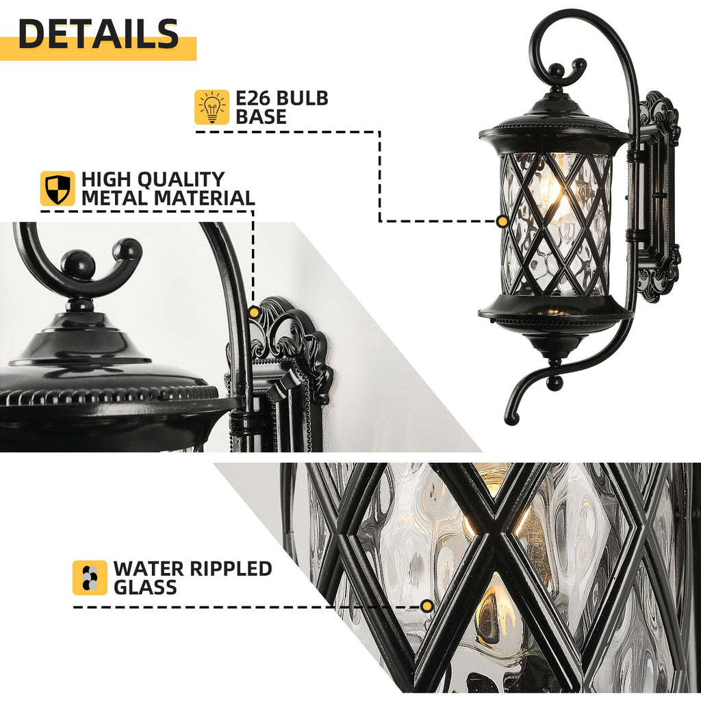 Retro Large Outdoor Wall Lanterns 24" Exterior Light Fixtures Coach Light Waterproof Aluminium with Water Glass