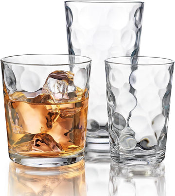 12-pc Galaxy Glassware - Drinking Glasses, Mixed Drinkware Set. Highball 17 oz. Rock 13 oz. Juice 7 oz. Glass Tumblers