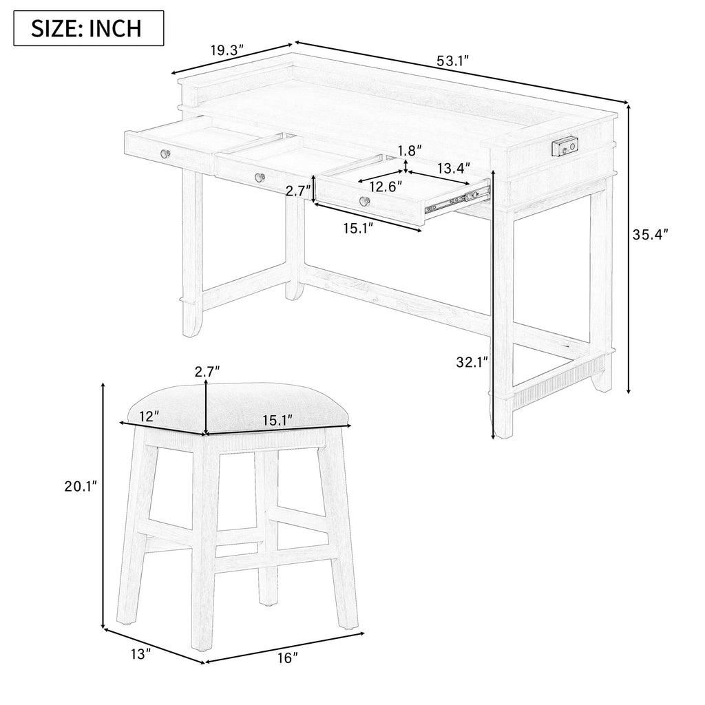 4 Piece Dining Table Set for 3, Counter Height Bar Table with 3 Upholstered Stools, Table & Chair Sets with 3 Storage