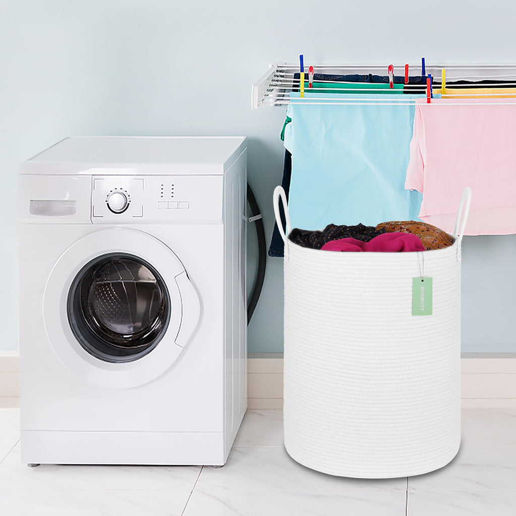 Large Cotton Rope Laundry Hamper for Girls Boys Kids 65L, White