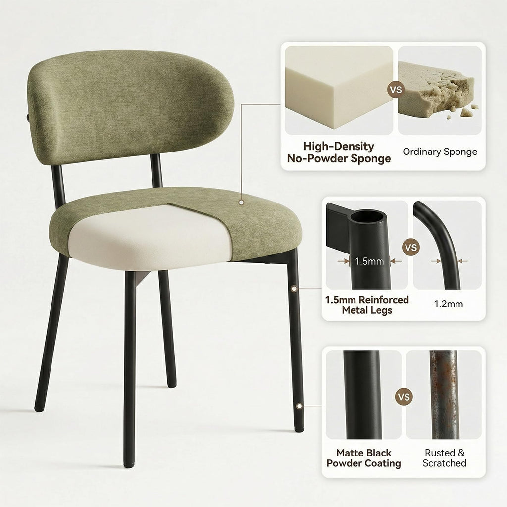 Upholstered Set of 4, Modern Fabric Kitchen Chairs with Curved Backrest and Cushioned Seat, Sturdy Metal Legs