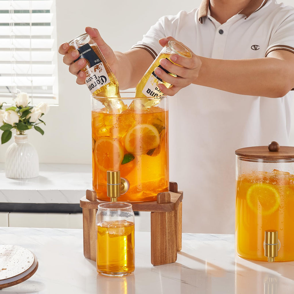 1 Gallon Glass Drink Dispenser for Parties with Stand