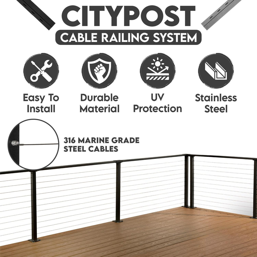 Complete Cable Railing Kit 6ft - DIY Deck Railing System with Pre-Drilled Metal Posts, Marine Grade Stainless Steel