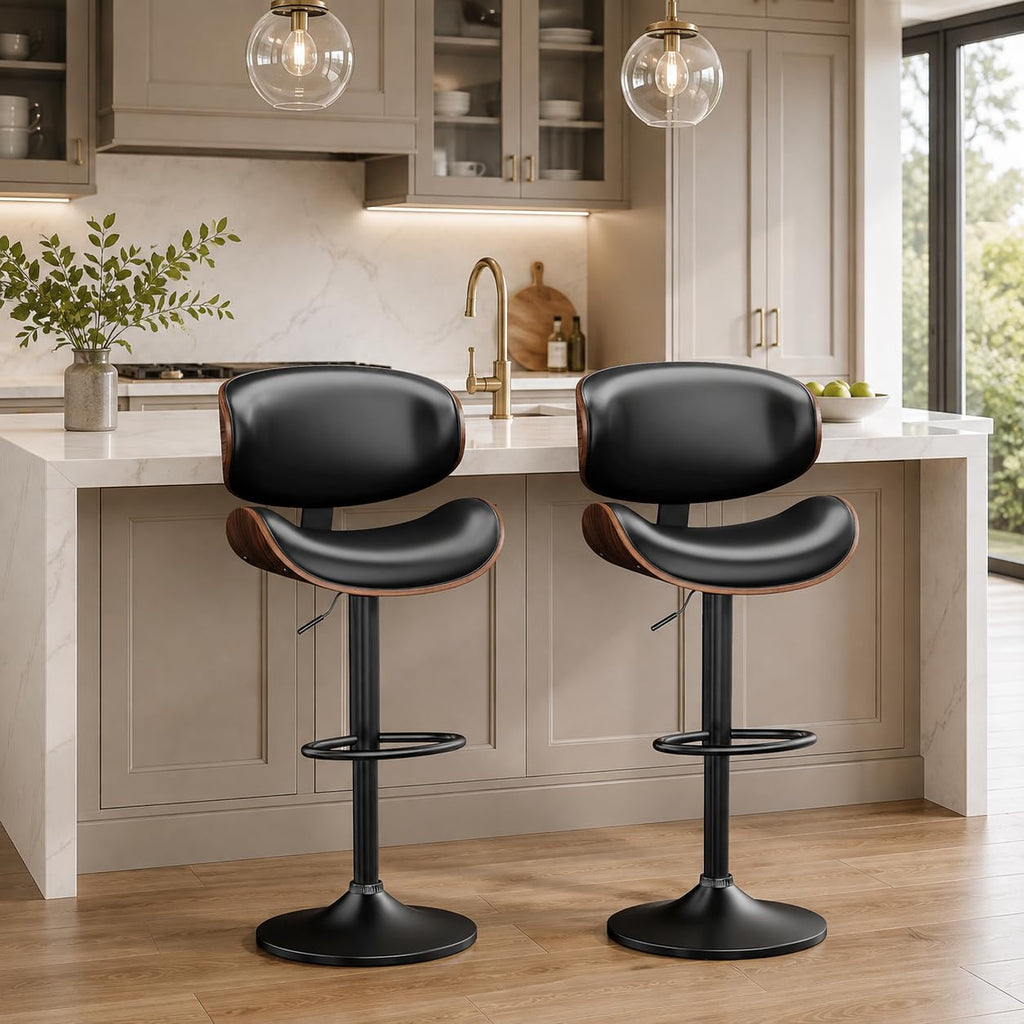 Bentwood Swivel Bar Stools Set of 2, Adjustable, Matte Black