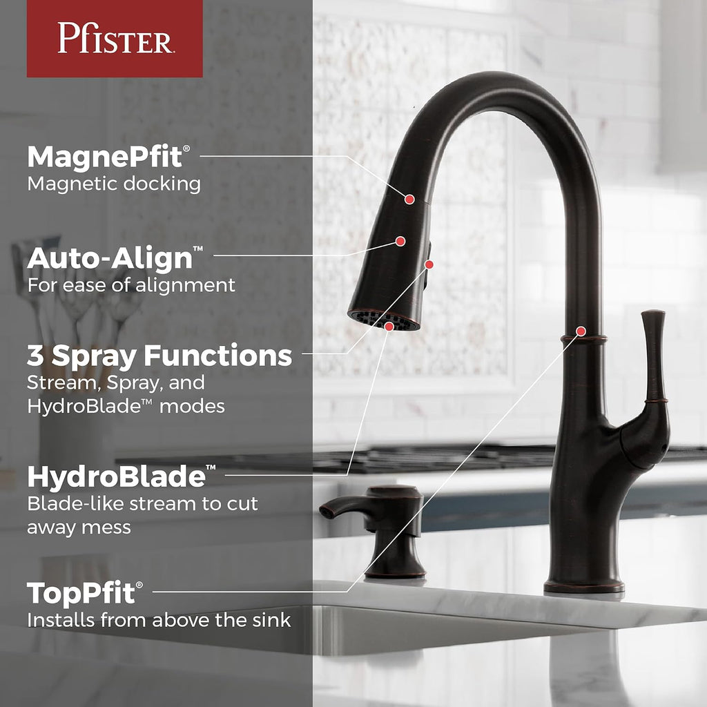 Alderwood Kitchen Faucet with Pull Down Sprayer and Soap Dispenser Single Handle High Arc Spout NSF Certified Tuscan
