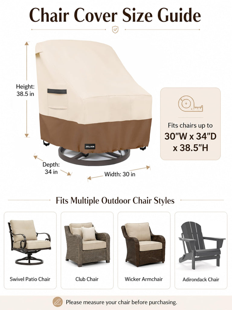 Outdoor Swivel Chair Covers 2 Pack, 600D Waterproof Heavy Duty (30 W x 34 D x 38.5 H inches), Patio Swivel Chair Covers