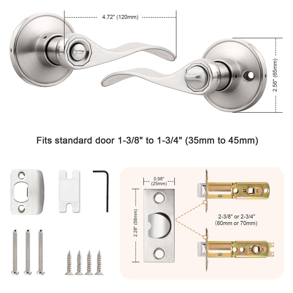 Door Levers Brushed Nickel Privacy Door Handles Wave Style Keyless Door Handles Bed/Bathroom Interior Door Handles