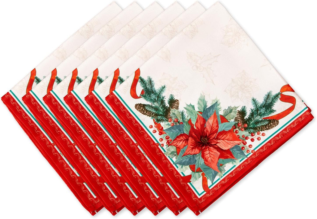 Poinsettia Ribbon Engineered Printed Fabric Christmas Tabletop for Xmas Winter Holiday, Christmas Time - 13 x 19