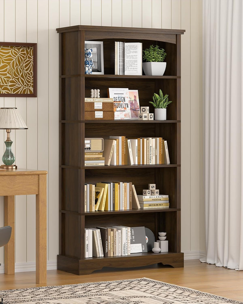 5-Tier Wooden Bookshelf, 31.5" W x 65" H ×9.9" D Bookshelf with Storage