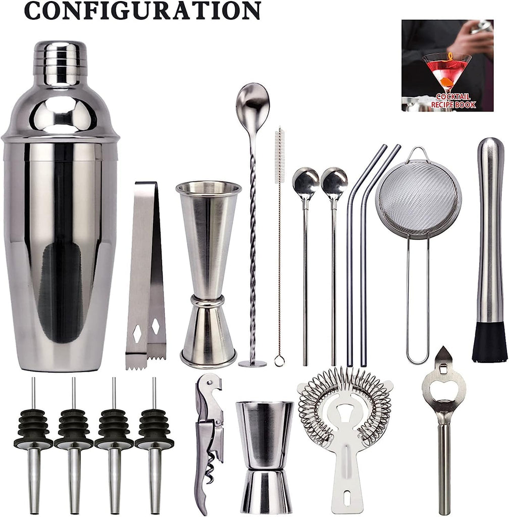 Cocktail Shaker Cocktail Shakers Bartender Accessory Stainless Steel Kit Tool with Acrylic Display Stand Bar - Set of 20