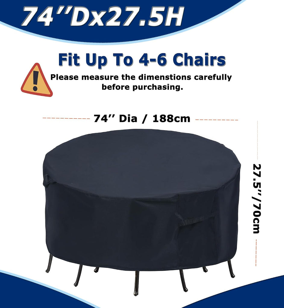 Round Patio Furniture Covers - 74" Dia Waterproof Table & Fire Pit Cover - Anti-Fading for Outdoor Dining Sets