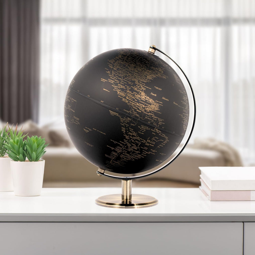 Black and Gold Globe for Adults - 8" Rotating Earth Globe Decor on Stand Decor, Office Decoration Desk Globe & Earth