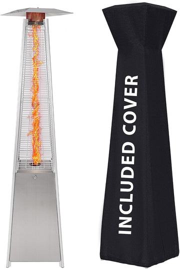 Pyramid Patio Heater, 48000 BTU Glass Tube Propane Patio Heater with Wheels and Cover, Outdoor Propane Heaters