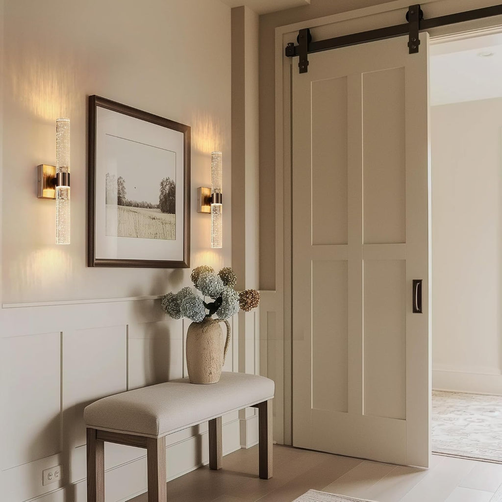 Modern Wall Sconces Set of Two, 3CCT Crystal Bathroom Sconces Wall Light, Brushed Nickel Vanity Light Fixture, Sconce