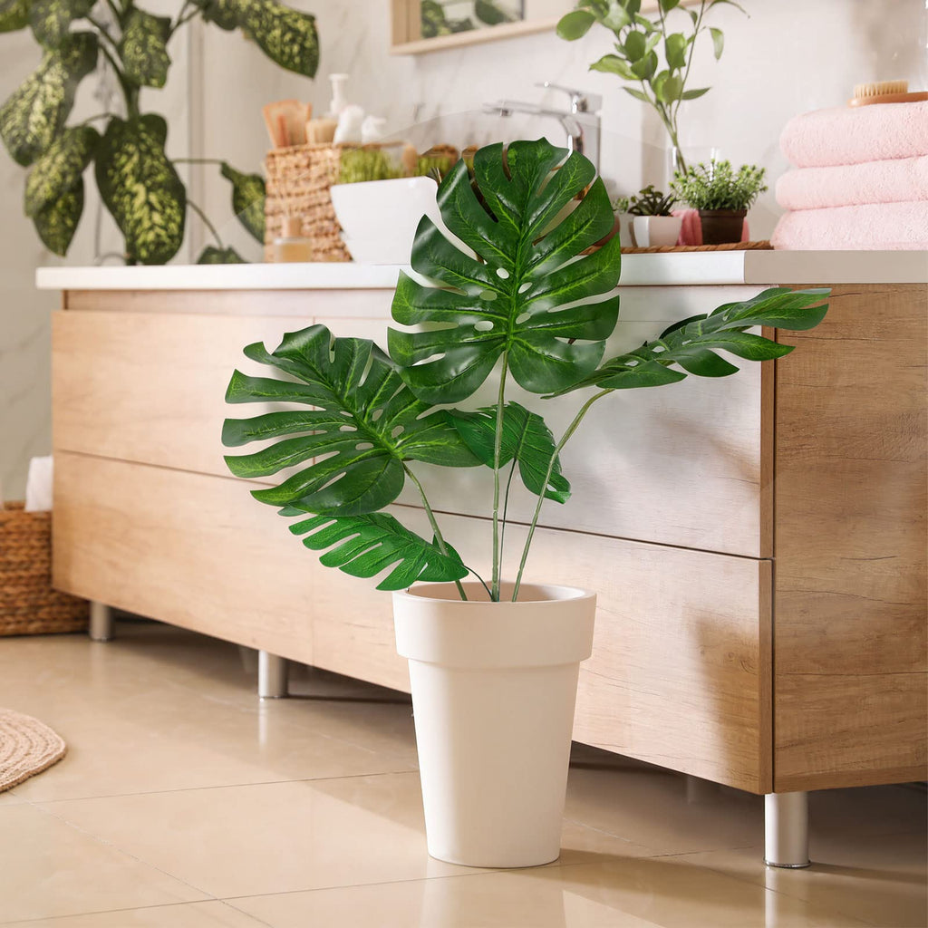 48 Pcs Artificial Palm Leaves Large Fake Monstera Leaf with Stems