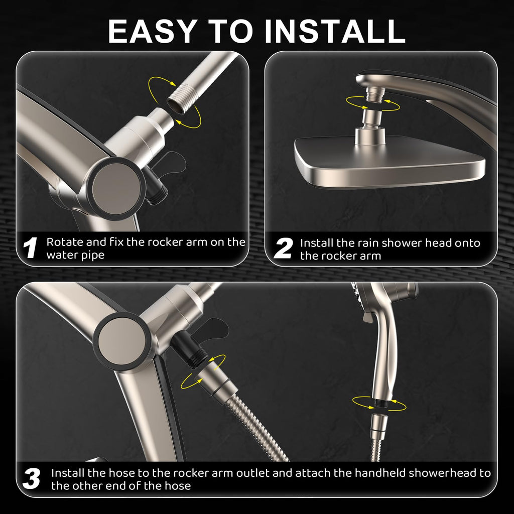 12" High Pressure Rain Shower Head with Handheld Spray Combo Faucet Upgrade
