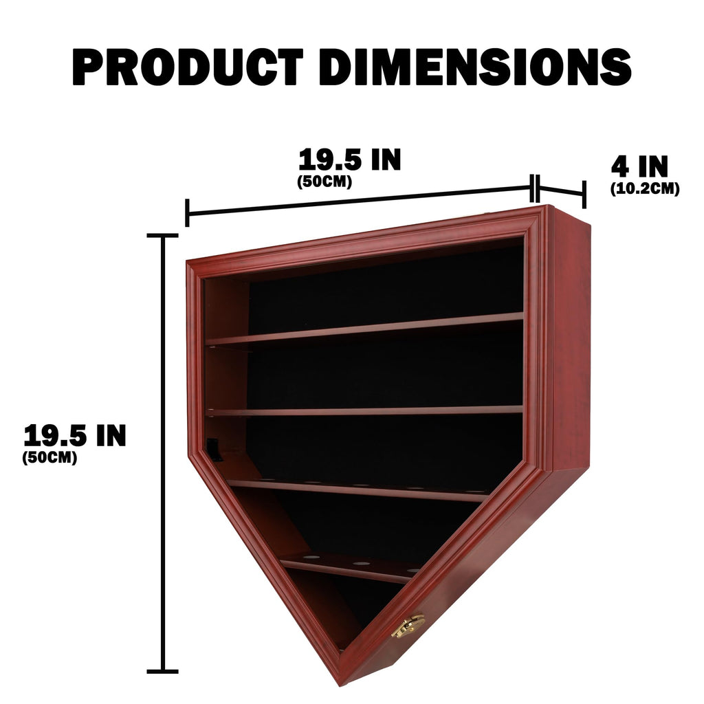 Baseball Display Case Wall Cabinet Holder Shadow Box 21 Slots UV Protected Lockable Cherry Finish