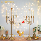 Candle Holders for Table Centerpiece: 2 Pcs 37 inch Tall 5 Arm Gold Candelabra Floor Standing Candlestick Holder for