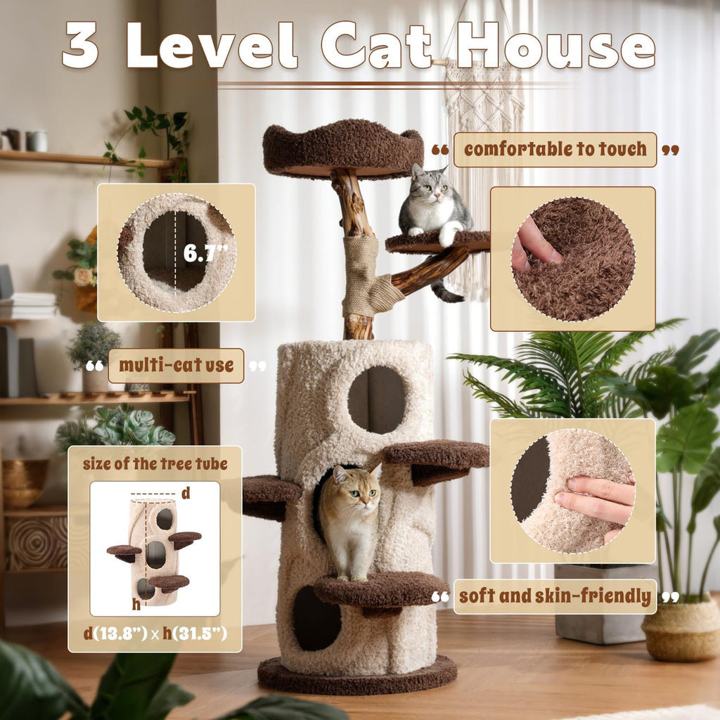 Modern Cat Tree for Indoor Cats, 54.7'' Tall Luxury Treehouse Cat Tower