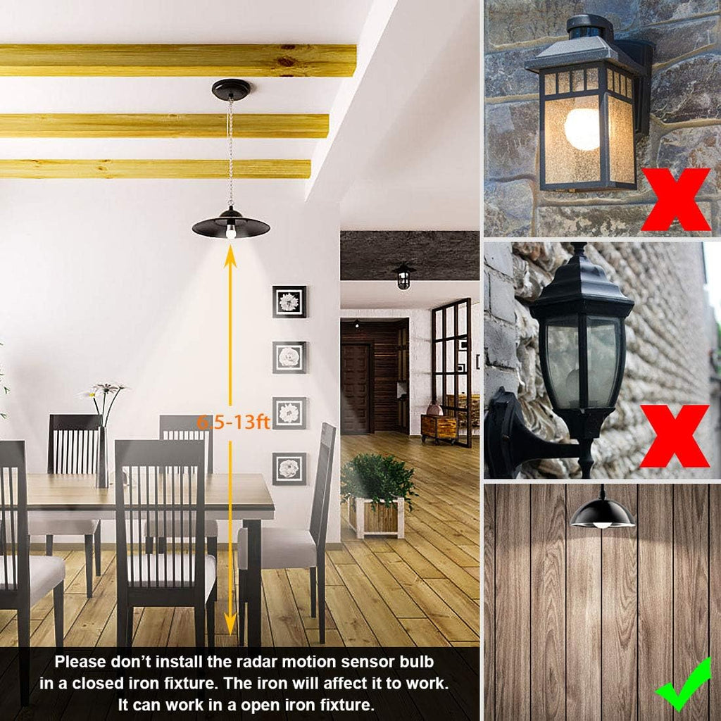 Radar Motion Sensor Light Bulb,R80 9W 2700K Warm,E26 Auto On/Off