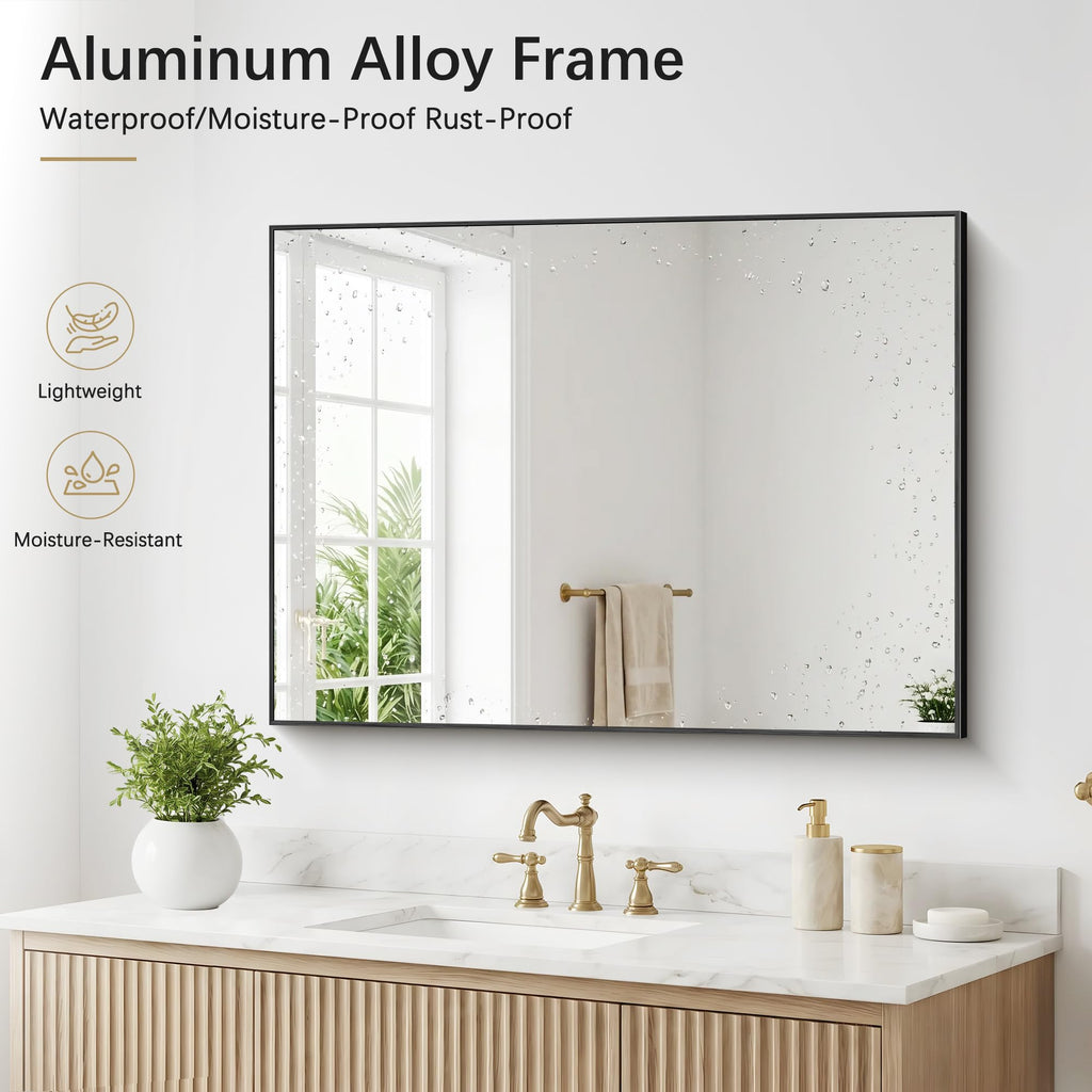 Black Bathroom Mirror for Wall, 30x40 Inch Rectangle Mirrors with Metal Frame, Modern Vanity Wall Mirror Decor Hangs