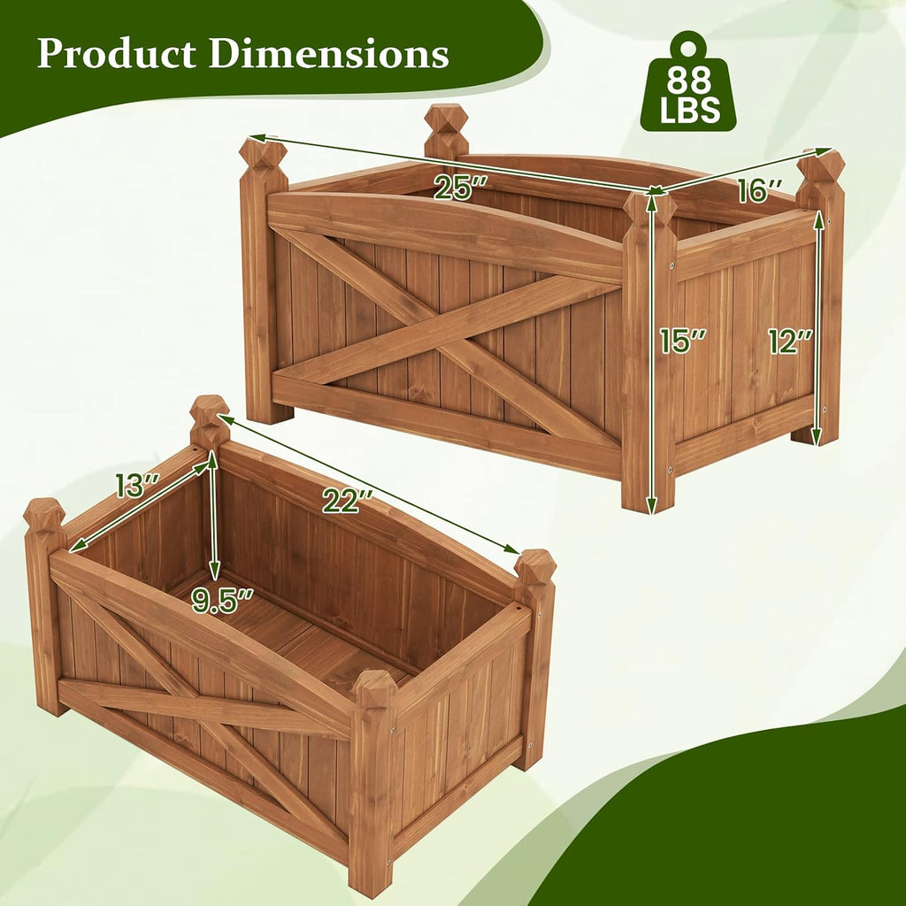 25"x 16"x 15" Wooden Raised Garden Bed with Drainage Holes | Solid Wood Gardening Plant Container for Flower