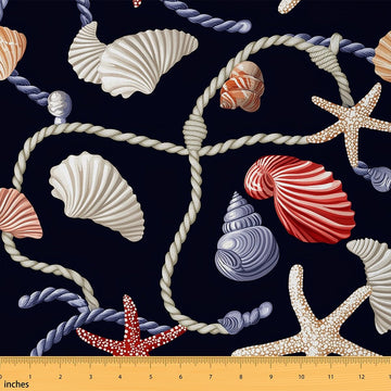 Watercolor Starfish Fabric by The Yard Wild Sealife Shell Nautical Rope No Stretch Fabric Coastal Ocean Creature