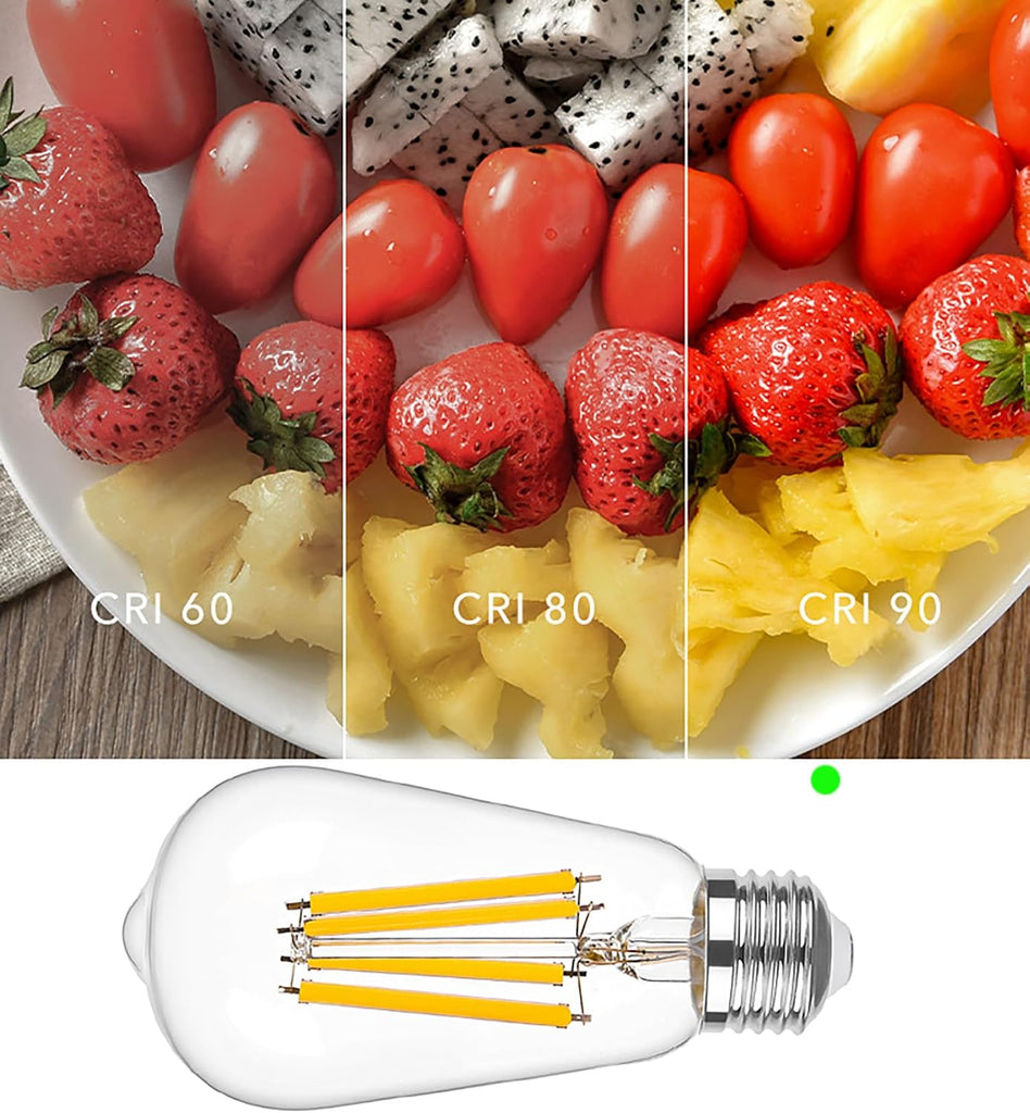 ST58 Vintage LED Edison Bulbs, 12W 6-Pack - 100W Equivalent, 1500LM Warm White 2700K, Dimmable E26 Base, 90+ CRI