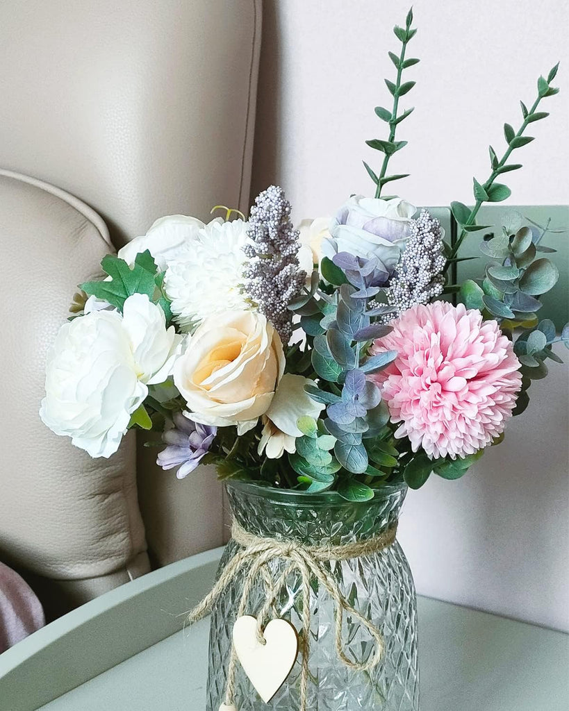 Fake Flowers with Vase, Faux Peony Silk Flowers Decor,Fake Flowers with Vase for Coffee Table Decor,Living Room