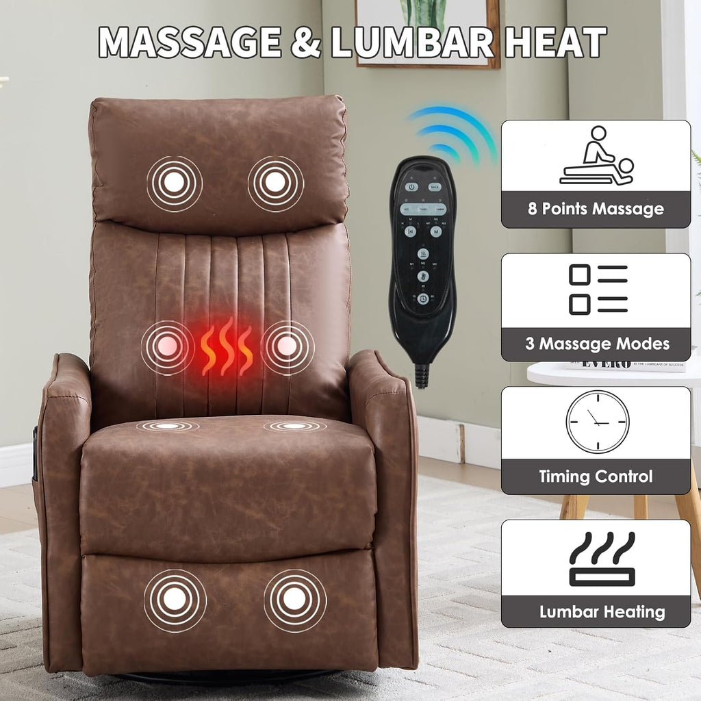 Swivel Rocker Recliner Chair, 360° Swivel Recliner with Heat and Massage, Rocker Recliner Nursery Glider Chair with