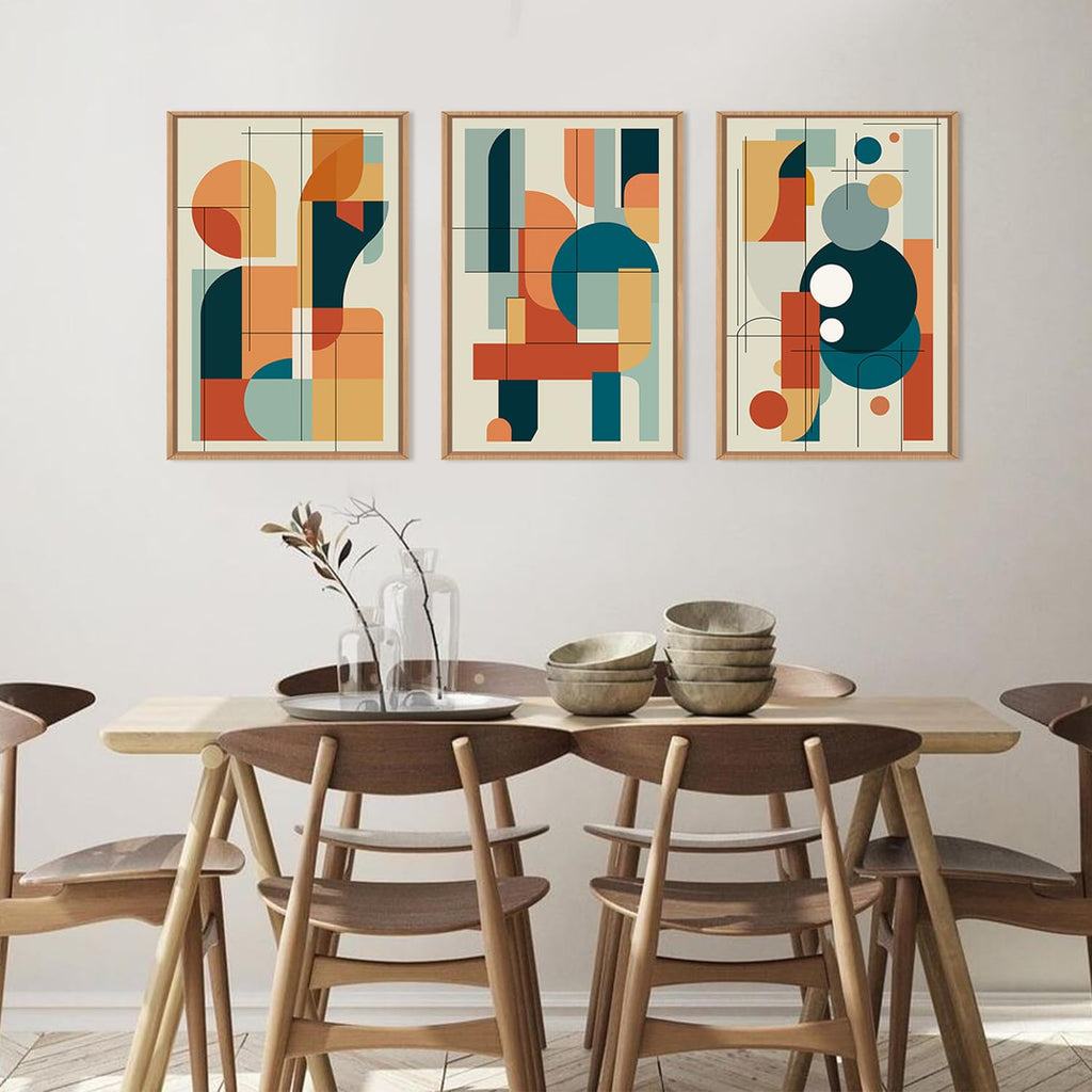 Mid Century Modern Wall Art Set Framed, Modern Canvas Art Wall Decor, Large Abstract Wall Painting, 3 Piece 16x24