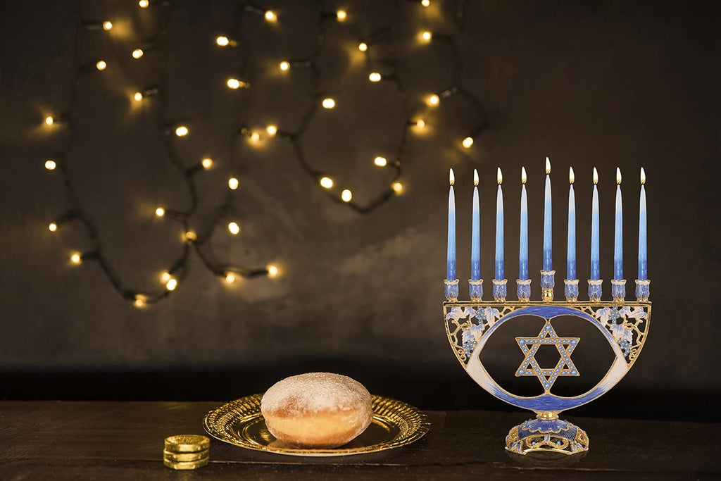 Hanukkah - Fits All Standard Chanukah Candles - Modern Jeweled Candle Menorahs for Chanukah - Blue Traditional Star