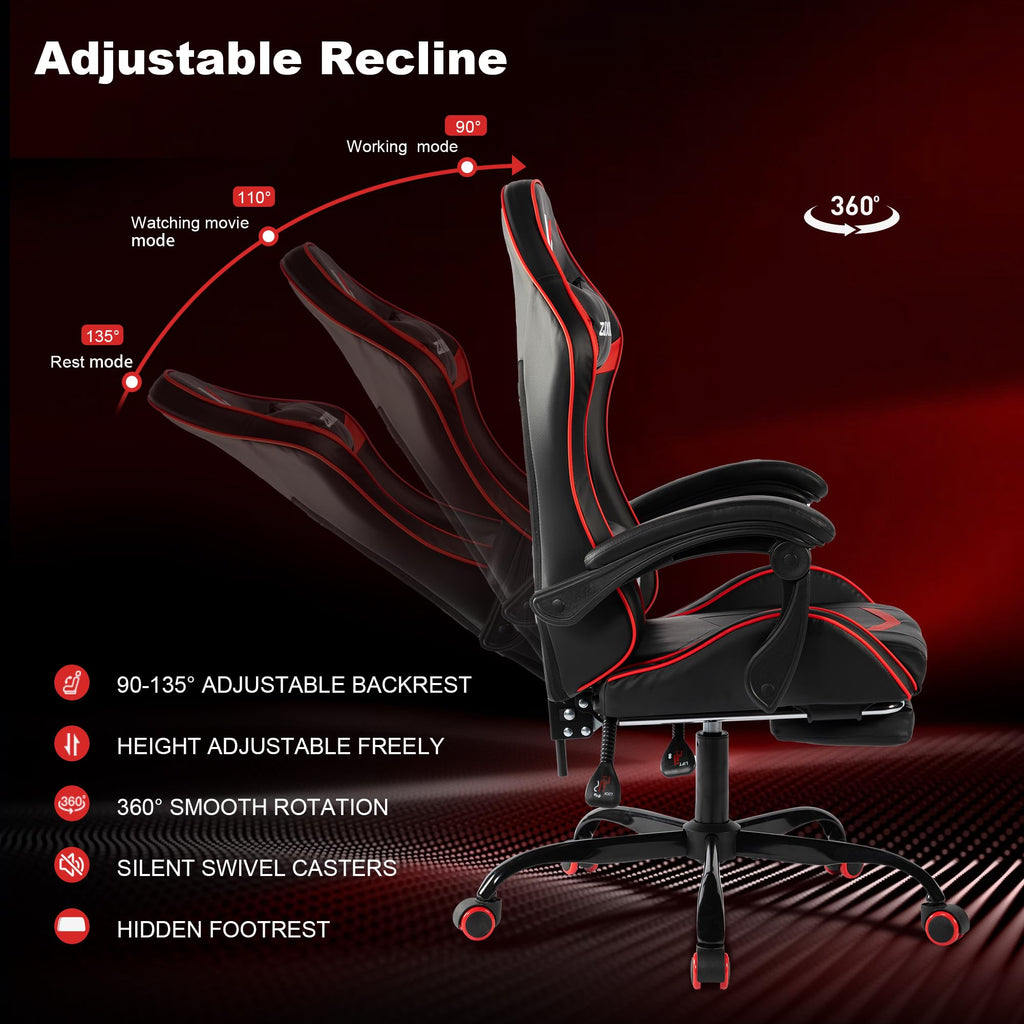 Black and Red Gaming Chair with Footrest, Ergonomic Small Gaming Chair