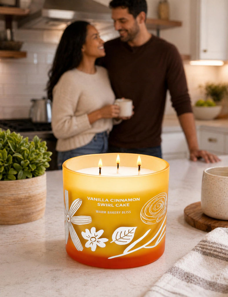 Vanilla Cinnamon Swirl Cake Scented Candle, Large 3 Wick Soy Candle 14.5 Oz