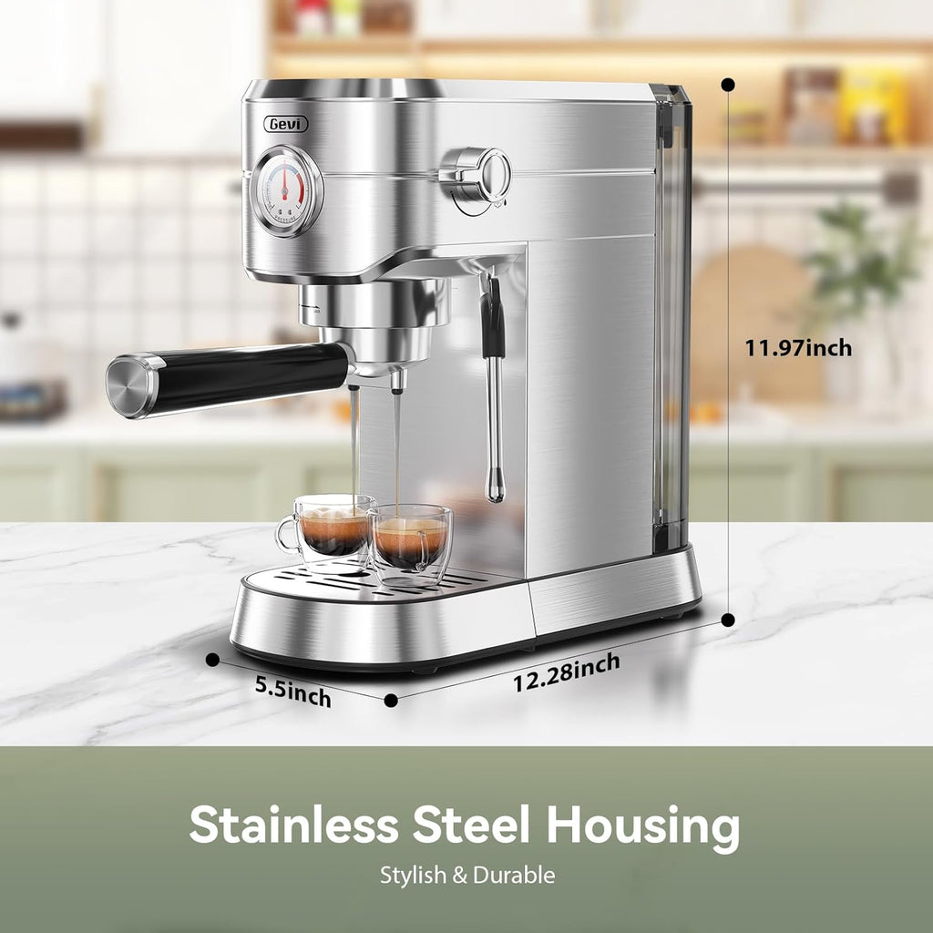 20 Bar Compact Espresso Machine ,Latte、Cappuccino Coffee Maker | BPA-free;34oz Water Tank;Built-in Pressure