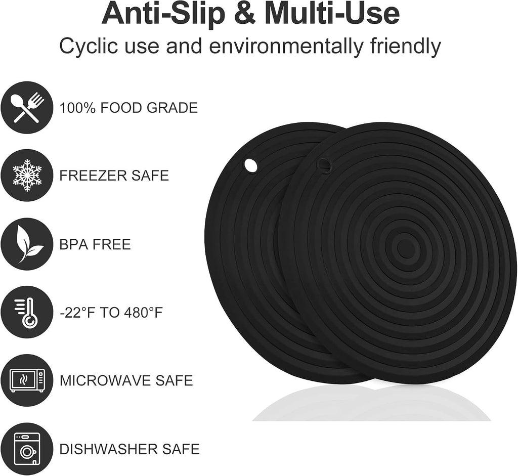 Silicone Trivets Mats for Hot Pots and Pans, Large Size Hot Pads Trivets 11.81" and 9.45" Diameter Round for Hot - Set of 2