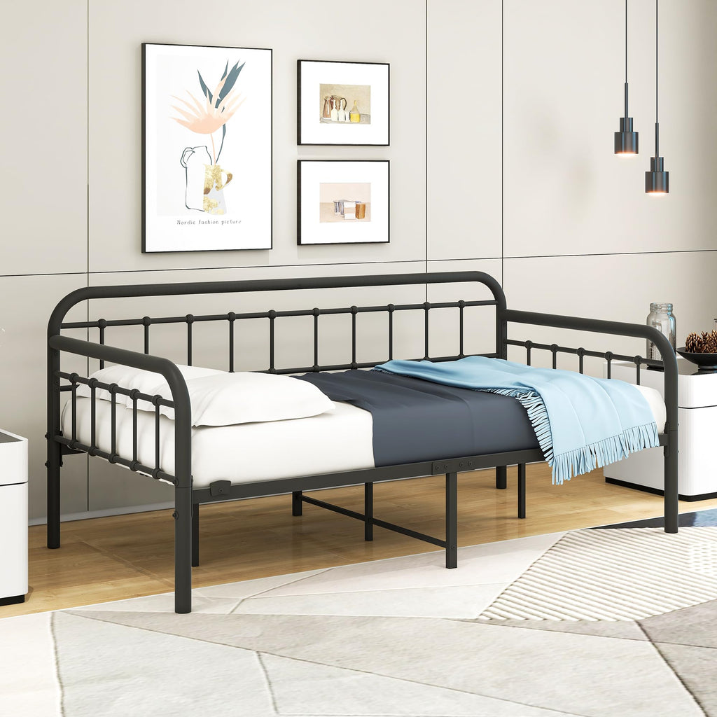 Metal Daybed Frame Twin Day Bed, Black Sanded Color