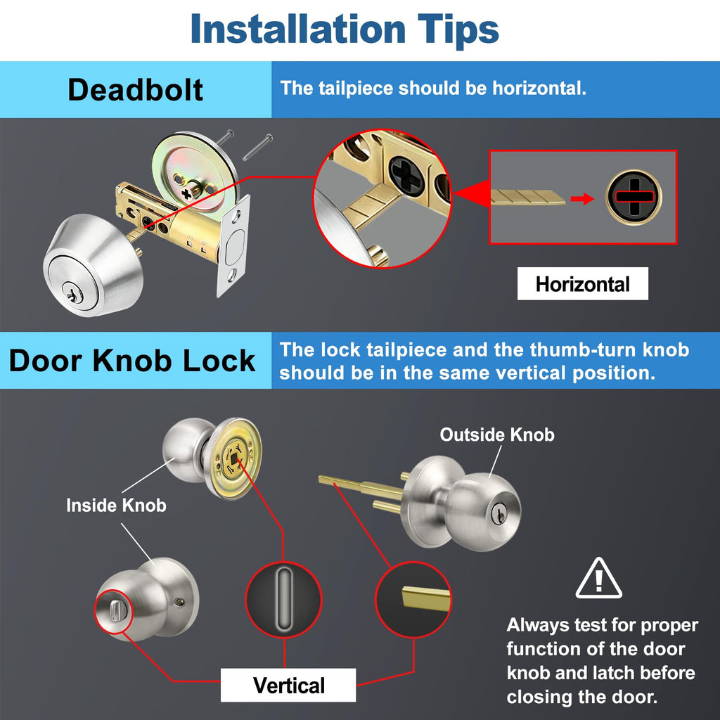 Keyed Same Exterior Door Knob and Single Cylinder Deadbolt Combo Set, Keyed Alike Entry Door Knobs with Lock and Keys