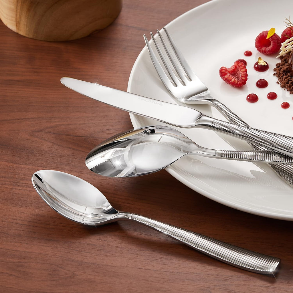 30-Piece Ribbed Silverware Set, 18/10 Stainless Steel Flatware