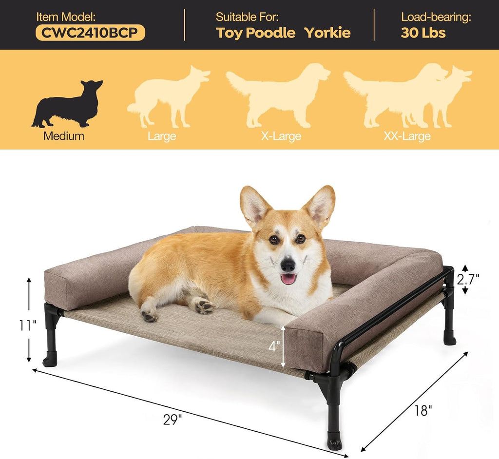 Outdoor Elevated Dog Bed-Cooling Raised Dog Cot for Medium Sized Dog