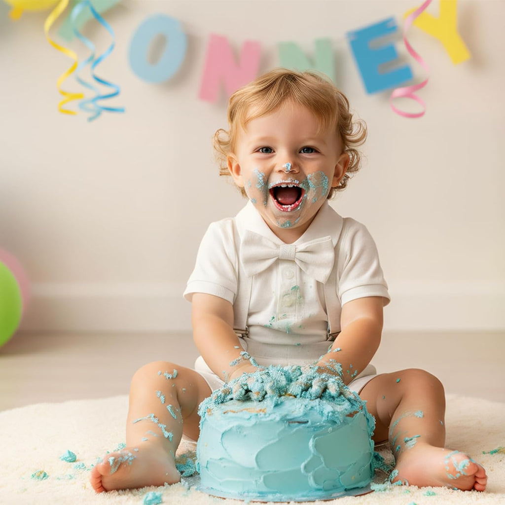 Baby Boys Formal Suit Set Short Sleeve Romper Suspenders Shorts Pants Bowtie Wedding Tuxedo Outfits Cake Smash Clothes